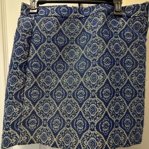 J. Crew Blue and Cream Patterned Pencil Skirt